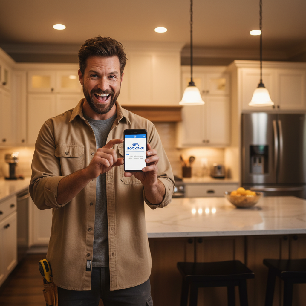 Professional checking new booking notification on phone